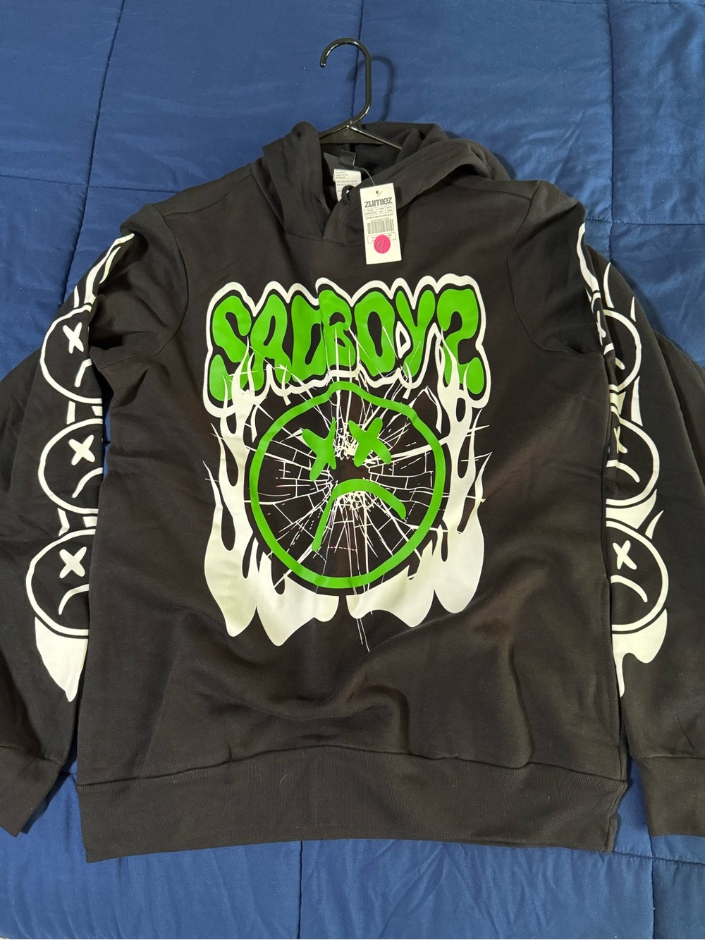 Sad Boyz Black Crewneck Sweatshirt with Neon Green & White Graphic